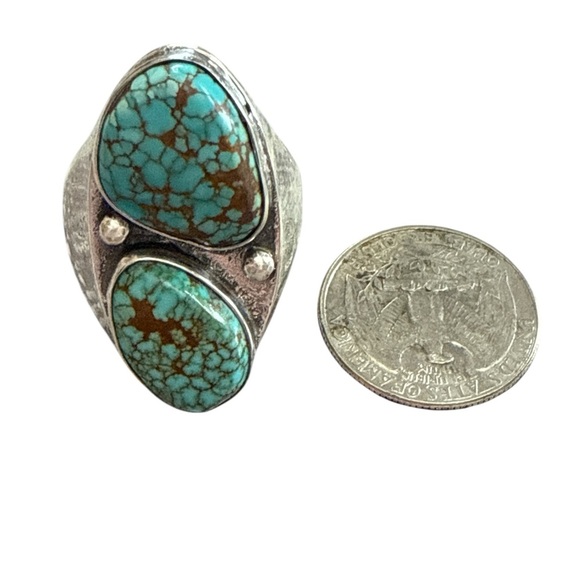 Navajo Silver Nevada Blue Turquoise Ring - Picture 3 of 11